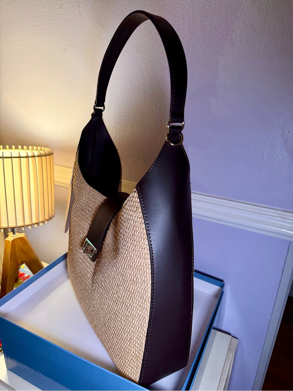 NWT Viola Castellani Raffia & Genuine Leather Shoulder Bag - Picture 4 of 13
